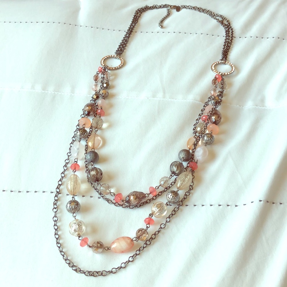 Pink and gray long necklace
